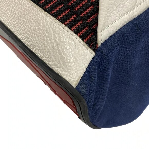 Auth CHRISTIAN LOUBOUTIN Buckle Ruby Navy Cream Red Velour Leather Backpack - Picture 9 of 16